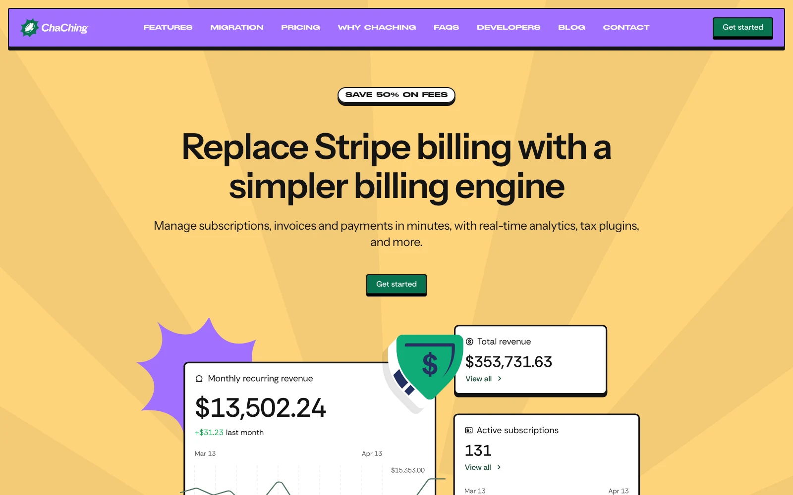 ChaChing website — a simpler billing engine to replace Stripe