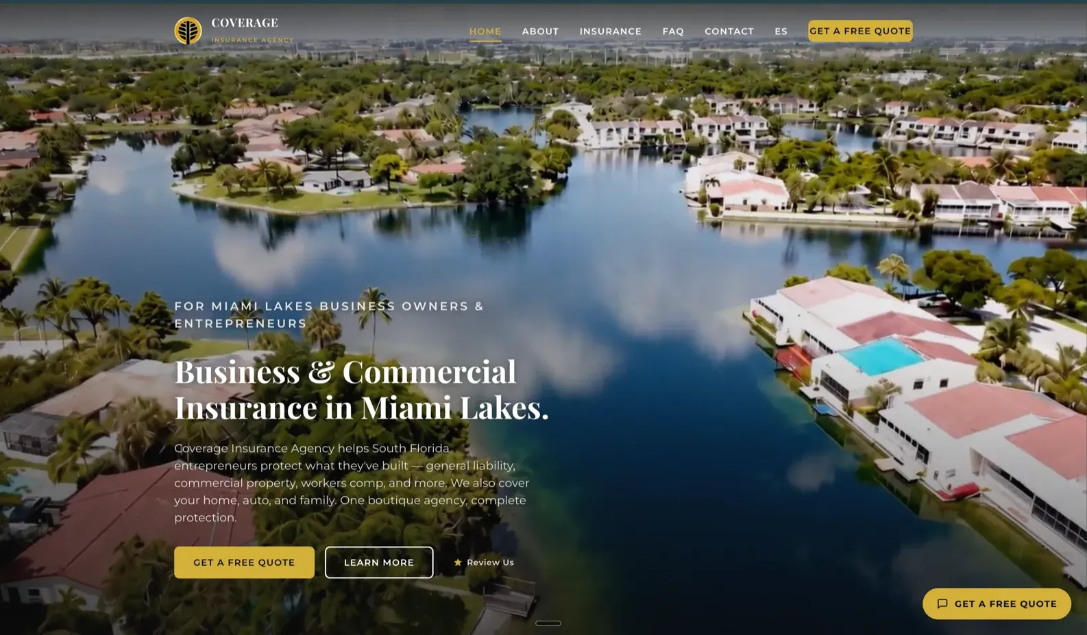 Coverage Insurance Agency marketing site — business & commercial insurance in Miami Lakes