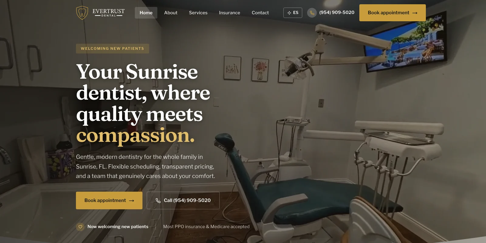 Evertrust Dental — bilingual dental practice website in Sunrise, FL