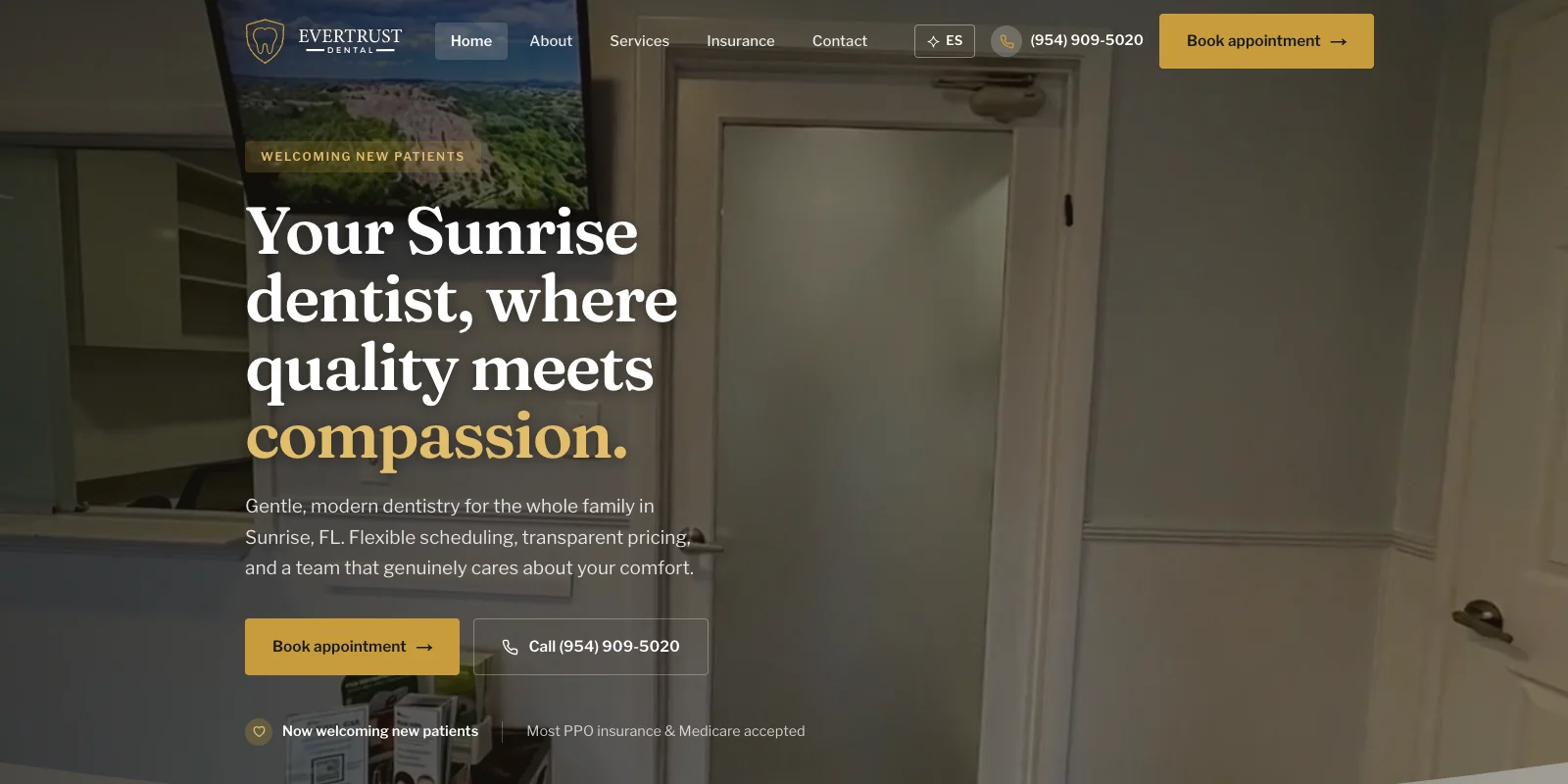 Evertrust Dental — bilingual dental practice website in Sunrise, FL